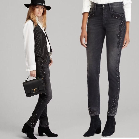 Polo Ralph Lauren Callen Button Fly High Rise Straight Studded Western Jeans 28 - Picture 1 of 16